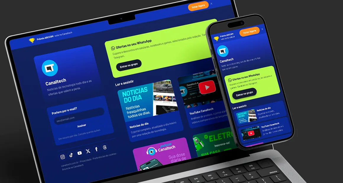 O hub próprio em desktop e mobile